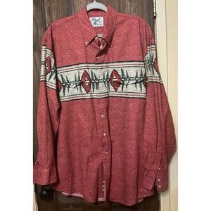 VTG Roper Border Shirt Men's XL Red Aztec Western Button Down Cowboy USA